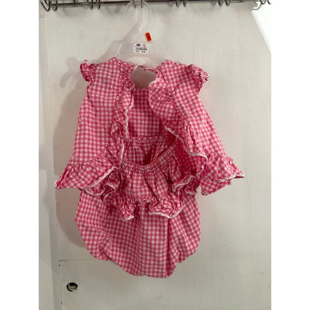 Ralph Lauren Gingham Bloomer Set 12M Pink Ruffle Ric-Rac Baby Girl